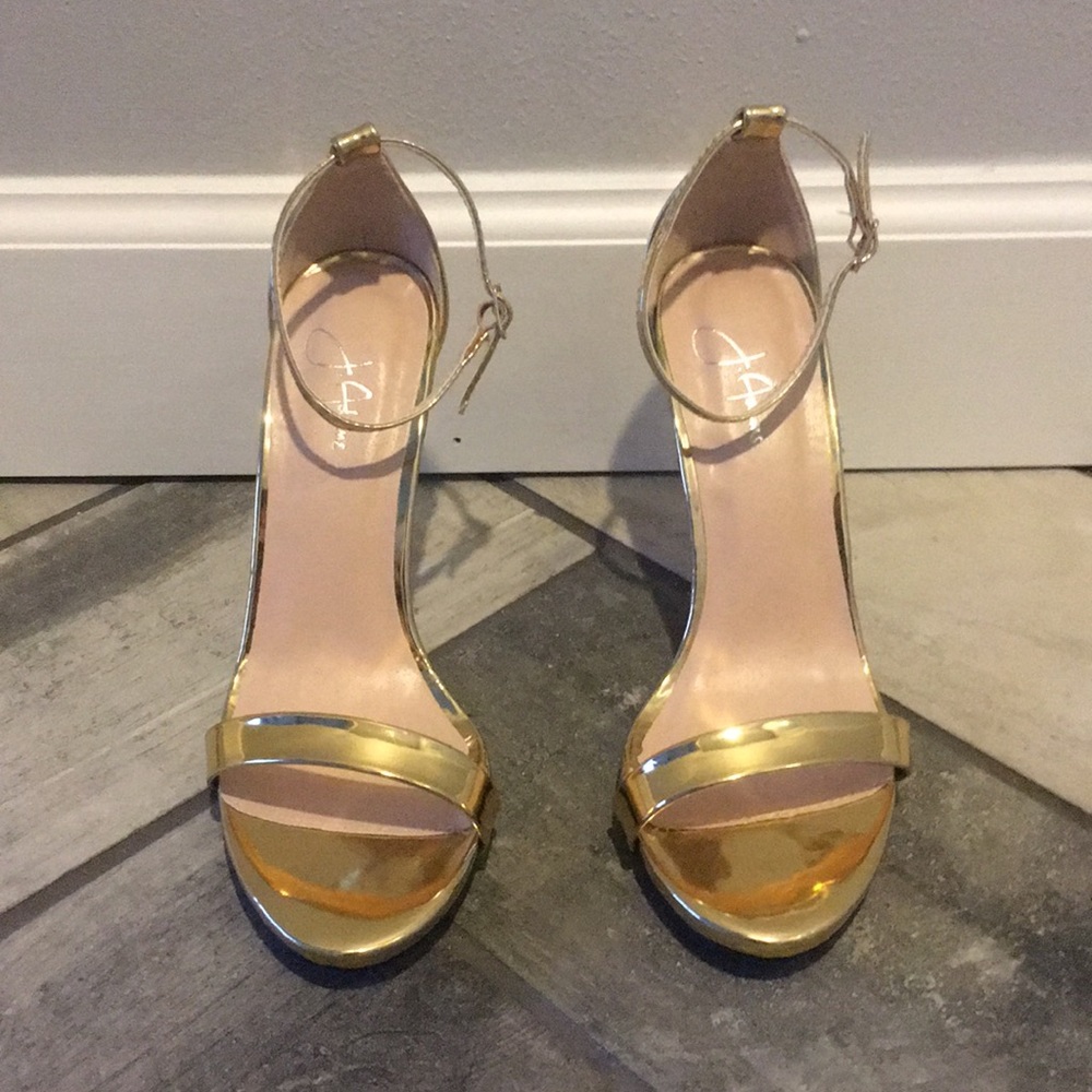Gold ankle strap heels size 6.5